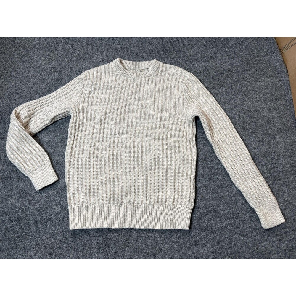 J.CREW Sweater Womens S White Chunky Knit 100% Cotton Ribbed Crew Neck Pullover